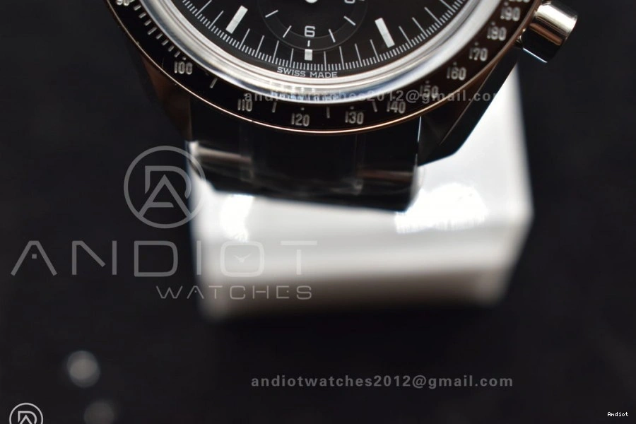 Speedmaster Movement Sapphire Back Crystal Winding OMF Transparent with Manual SS Chrono SS on Dial Black Bracelet MoonWatch 0106